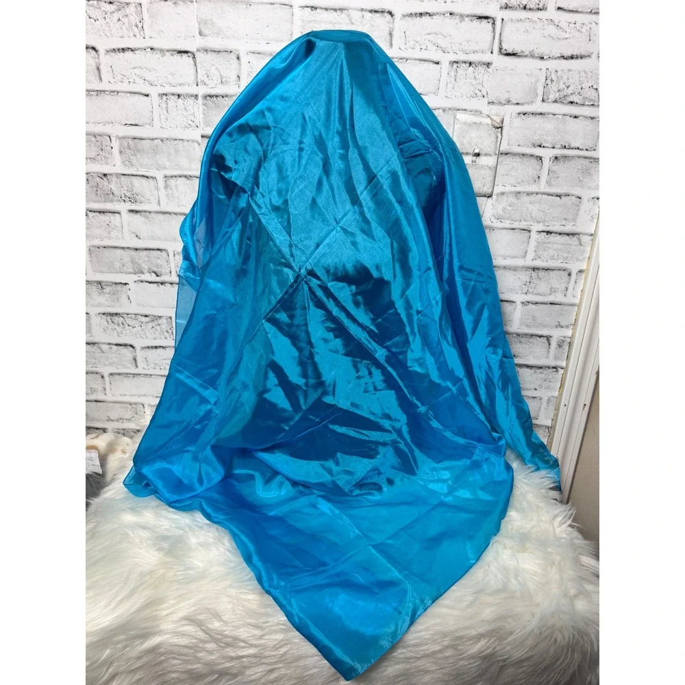 Unbranded 100% Silk Scarf Turquoise Blue Solid Shimmer Rectangular Wrap 44x41